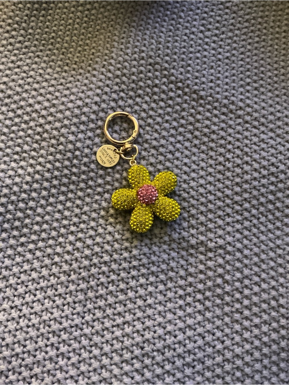 Yellow & Pink Rhinestone Flower Keychain/Bag Charm with Gold Hardware.